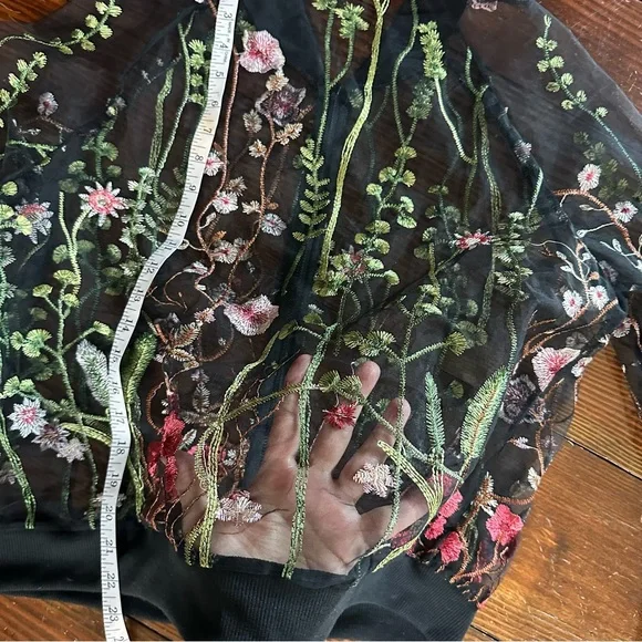 Green and Black Floral Bomber Jacket with Zipper Closure - Picture 4 of 4